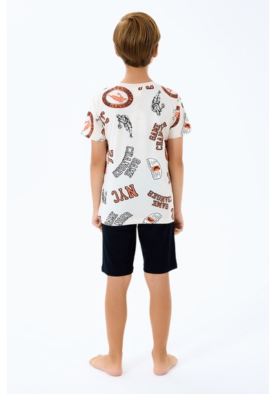 Rolypoly 3731 %100 Pamuk Erkek Çocuk Kısa Kol Cepli Bermuda Şort Pijama Takımı Bej
