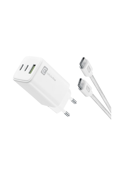 Cellularline Multipower 100 CM 5A Dayanıklı Örgü Usb-C Kablo + 65 W Gan 3 Port Adaptör Beyaz Cellularline Multipower 100 CM 5A Dayanıklı Örgü Usb-C Kablo + 65 W Gan 3 Port Adaptör Beyaz