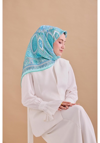 Silk Home Twill İpek Eşarp 11476-10 Su Yeşili, Mavi, Turkuaz, Beyaz