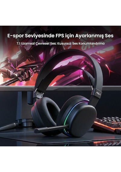 Aula G7 Tri Mode Bluetooth 5.4 Gaming Mikrofonlu Kulak Üstü Oyuncu Kulaklığı