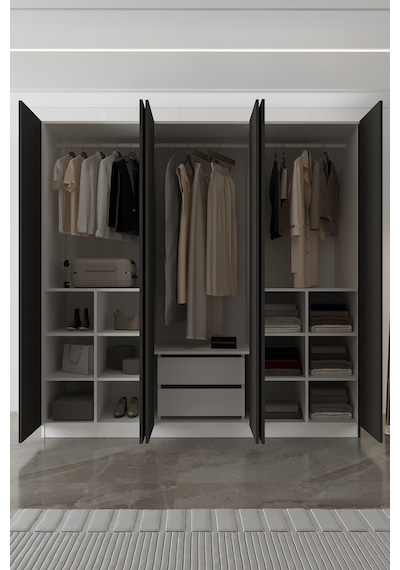 Aeka Ae-2190 Hisar 6 Kapaklı Çok Bölmeli Askılı Ve Raflı Geniş Hacimli Gardırop 210x210 Cm Beyaz - Antrasit Aeka Ae-2190 Hisar 6 Kapaklı Çok Bölmeli Askılı Ve Raflı Geniş Hacimli Gardırop 210x210 Cm Beyaz - Antrasit