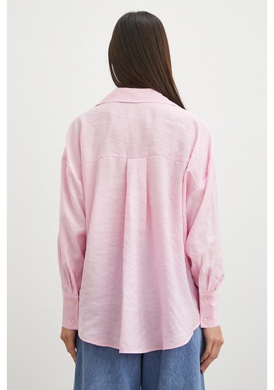Never More Dökümlü Oversize Modal Gömlek Pembe