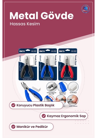 Tırnak Eti Pensi Pedikür Manikür Metal Gövdeli Koruyucu Başlıklı