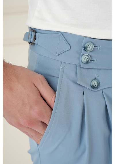 Efor Comfort Fit Beli Tokalı Çift Pileli Havacı Mavi Jogger Pantolon P 1172 Mavi