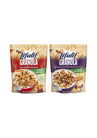 Eti Lifalif Granola Kuru Elma Hurmalı Ve Kuru Vişne Kakao Fındıklı 200 Gr 2 Li Karma Paket