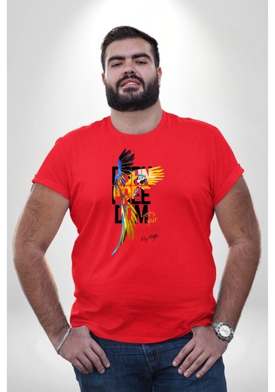 Angemiel Özgür Doğmuş Yükseklerden Ucalım Kırmızı Büyük Beden Erkek Kadın Unisex Basic Ön Baskılı Tişört Kırmızı