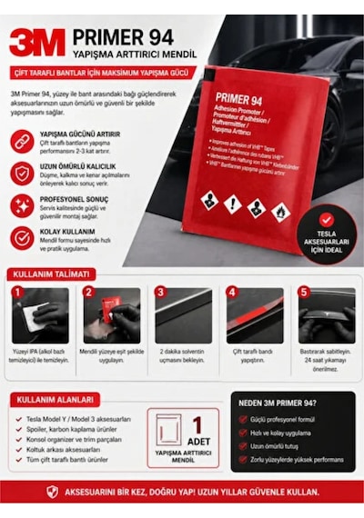 3m Primer 94 Bant Yapıştırıcı Arttırıcı Kuvvetlendirici Primer Mendil 1adet