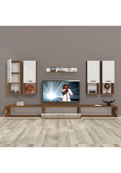 Decoraktiv Eko 8da Mdf Tv Ünitesi Tv Sehpası - Ceviz Beyaz Ahşap - Beyaz