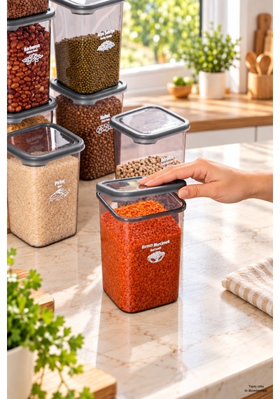 Porsima 4512 Kiler Box 12'li Kare Erzak Saklama Kabı Seti 1,1 Litre Şeffaf Füme Bakliyat, Baharat Ve Mutfak Düzenleyici