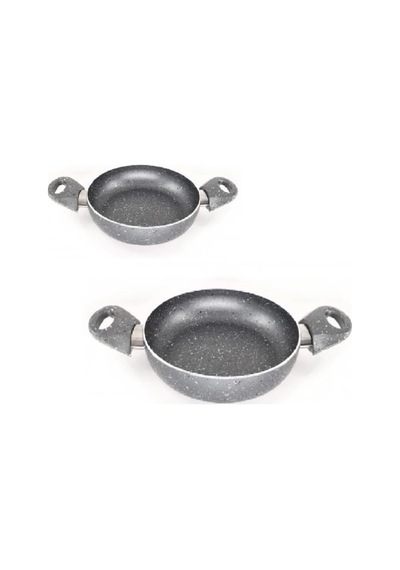 Granit Kapaksız 2 Boy Sahan Seti, 22-24 Cm, Gri Diğer