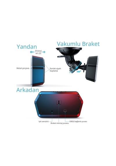 OBD + OBD 2 + GPS Çift Modlu Araç HUD LCD Ekranlı Akıllı Gösterge ve Arıza Tespit Cihazı + Koku