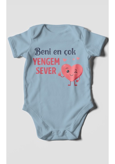 Morivokids Beni En Çok Yengem Sever Kısa Kollu Bebek Body %100 Pamuk Bebe Mavisi