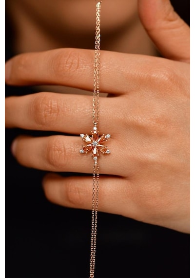 Roza Silver Sitrin Taşlı Rose Lotus Çiçeği Gümüş Bileklik