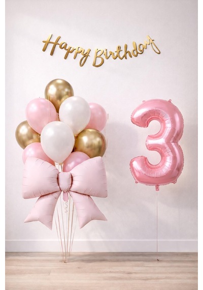 Patladı Gitti Pembe Fiyonk 3 Yaş Doğum Günü Balon Seti Pembe