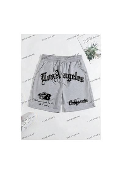 Tarzsokak Y2k Unisex Yaz Şort Bermuda Harajuka Anime Retro Kod-11422 Gri