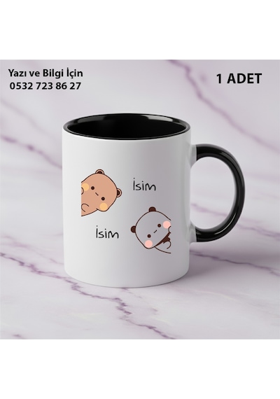 Tekli Hediye Renkli Kupa Dudu Bubu Çift Taraf Baskılı Arkalı-önlü İsim Ve Yazı Yazılabilir Siyah