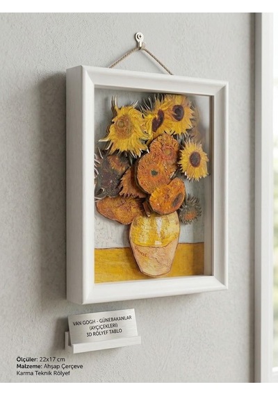 Van Gogh Günebakanlar 3d Rölyef Ahşap Çerçeveli Tablo 22x17 Cm