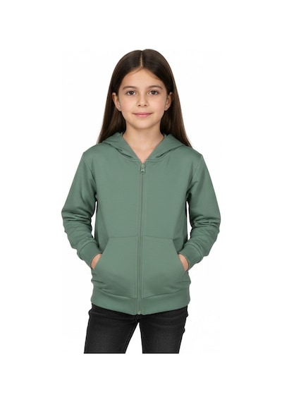 Kız Çocuk Fermuarlı Kapüşonlu Sweatshirt Bgl-st05276 Açık Yeşil