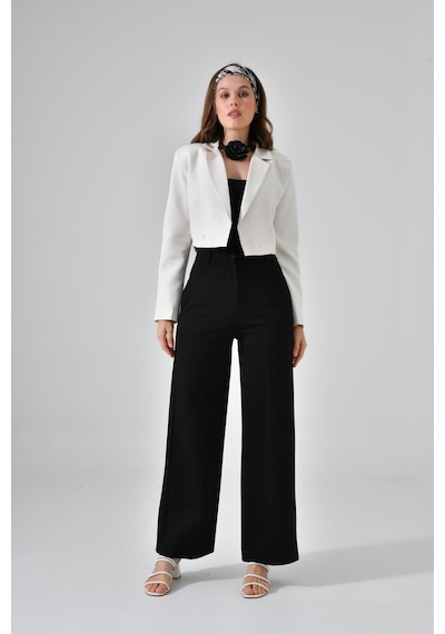 Ekru Kruvaze Crop Blazer Ceket Ekru