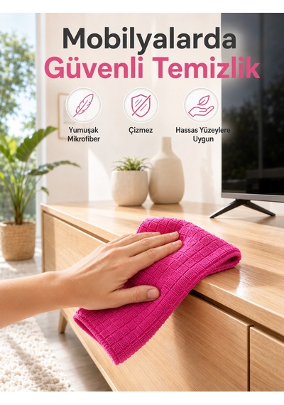 Çok Amaçlı Pembe Mikrofiber Bez Çizmeden Etkili Yüzey Temizliği - Lisinya
