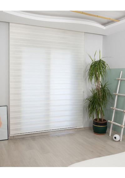 İncilifehome İcl507 Düz Kumaş Zebra Stor Perde Kırık Beyaz Alüminyum Kasalı Kırık Beyaz