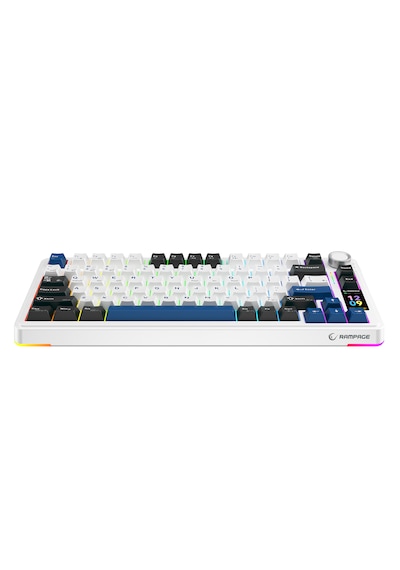 Rampage Quell Pro Ekranlı Beyaz Hot Swap 2.4g + Bt Wireless Rgb Gasket Oil Switch English Layout Pbt Mekanik Oyuncu Klavyesi