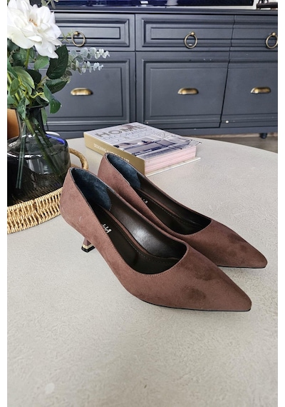 10 670 Topukla Kadın 6 Cm Kadeh Topuk Stiletto Kahve Süet