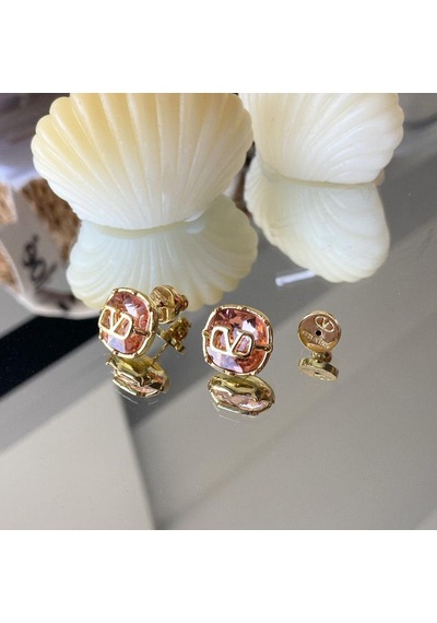 Pembe Taşlı Gold Çelik Küpe Çok Renkli