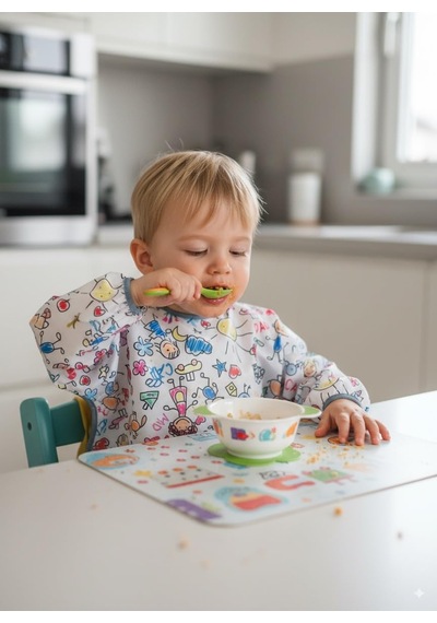 Family 3-6 Yaş Bağcıklı Uzun Kollu Boyundan Bağlamalı Cepli Su Geçirmeyen Bebek Mama Önlüğü Belirtilmemiş