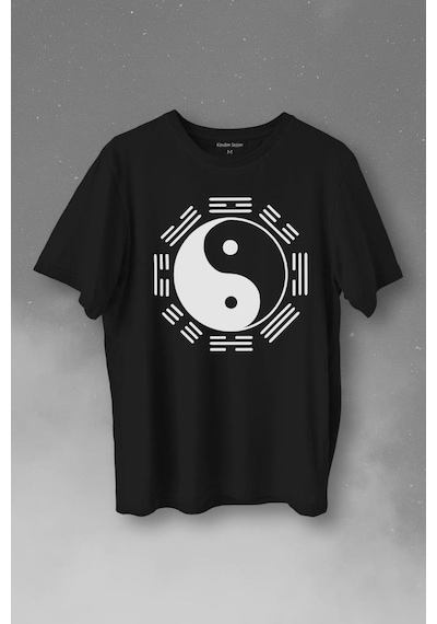 Siyah Ve Beyaz Ying Yang Pokemon Minimal Baskılı Tişört Unisex T-shirt 001