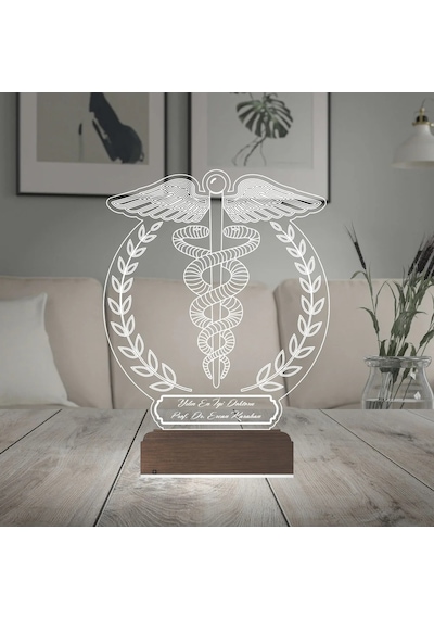 Luvivia Doktor Tıp Logo Tasarım Hediye Kişiye Özel 3d Lamba - Masa Gece Lambası