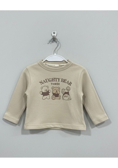 Babyhola Erkek Bebek Bayramlık Takım Ayıcık Desenli Müslin Kumaş Üçlü Set 2203 Bej
