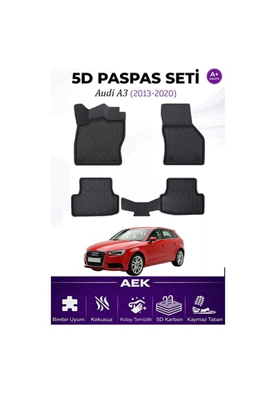 Audi A3 2013-2020 Araca Özel Havuzlu "karbon" Paspas Takımı