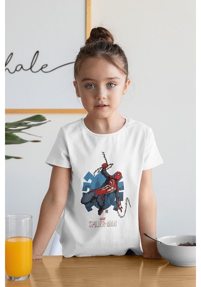 Sevbano Spider-man Baskılı Unisex Örümcek Adam Film Kahramanı Çocuk Tişör Beyaz