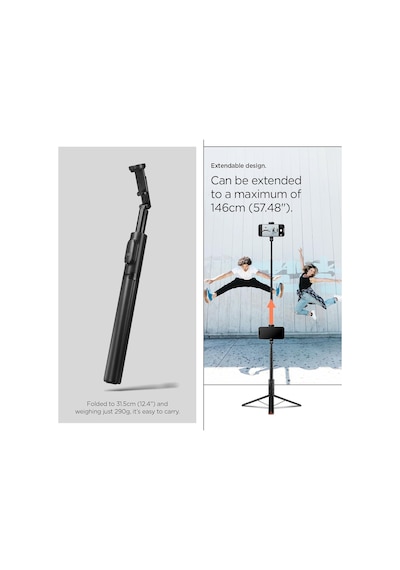 Kablosuz Bluetooth Selfie Çubuğu Uzaktan Kumandalı Tripod / 1.4 Metre Kolay Taşınabilir S541w Black - Amp09336