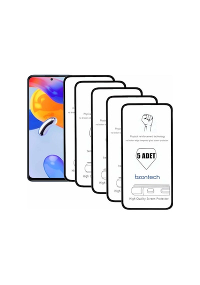Bzontech Redmi Note 11 Pro İle Uyumlu Ekran Koruyucu Tam Kaplayan 5li Set