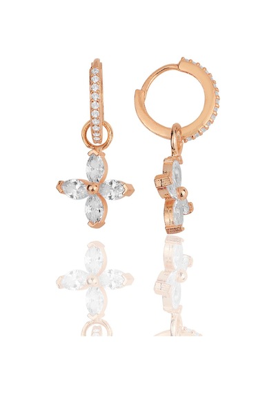 Söğütlü Silver Gümüş Rose Zirkon Taşlı Dört Yapraklı Yonca Küpe Barcode Gold - Rose Gold - Rodyum