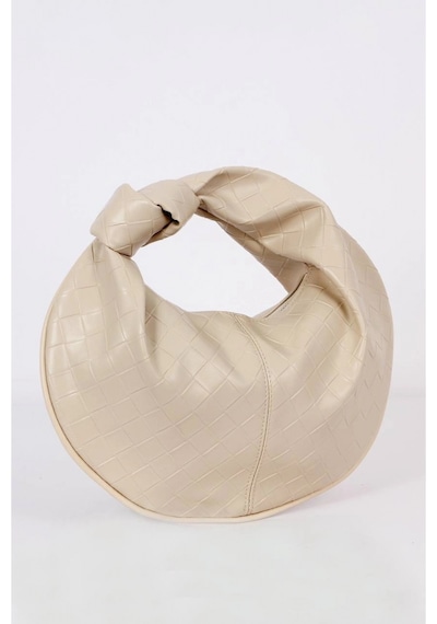 Glemix Helen Düğümlü Krem Örgü Desen Trend Mini Kadın Bowl Bag Krem Örgü Cilt