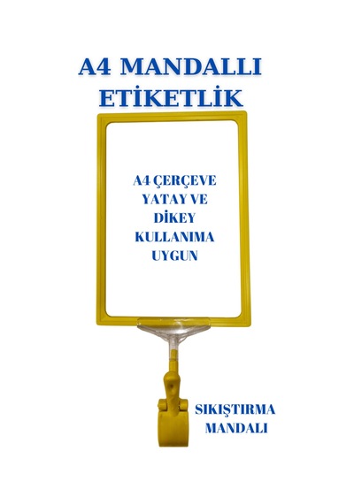 10adet Sarılacivert A4 Mandallı Sepet Etiketi Çerçeveli Etiketlik Sarı Lacivert