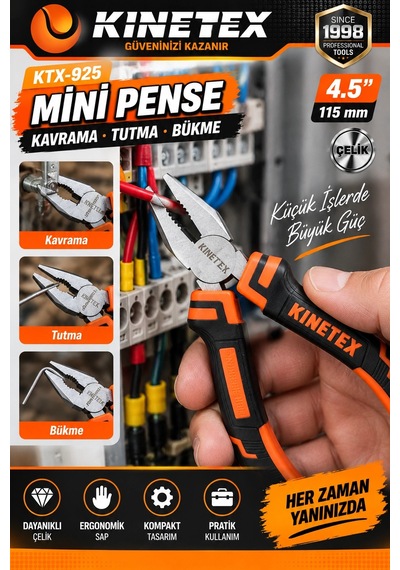 Kinetex 3 Lü Mini Pense Seti 115 Mm Mini Pense, Yankeski Ve Kargaburnu El Aletleri Seti Mini Kıvır