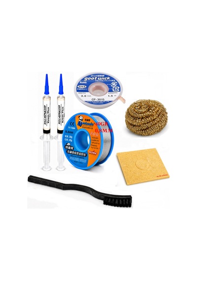 Lehim Seti 0,8 Mm 40 Gr Lehim Teli 2 Li Flux Cp-3015 Lehim Emme Teli Fırça Ve Havya Ucu Temizleme Set St339