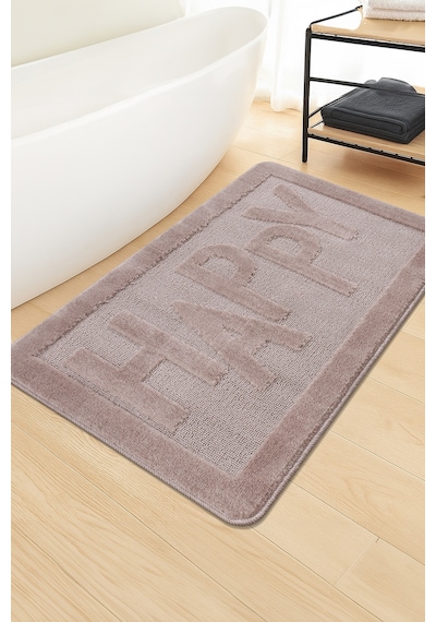 Doğal Kaymaz Taban Banyo Paspas Uzun Ömürlü Yumuşak Dokulu Su Emici Yıkanabilir Happy 60x100 Vizon