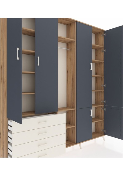 Arges Dolap 14 Raflı 4 Çekmeceli Tek Askılı 220x30x243 Çam-antrasit/aytaşı Antrasıt/aytası