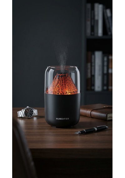 Volkan Efektli Ultra Sessiz LED Işıklı Gece Lambası & Değişen Renk Modlu Ultrasonik Hava Nemlendirici & Aroma Difüzör
