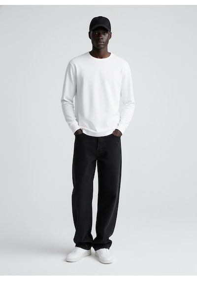 Ltb Uzun Kollu Sıfır Yaka Basic Beyaz Sweatshırt Beyaz 2XL