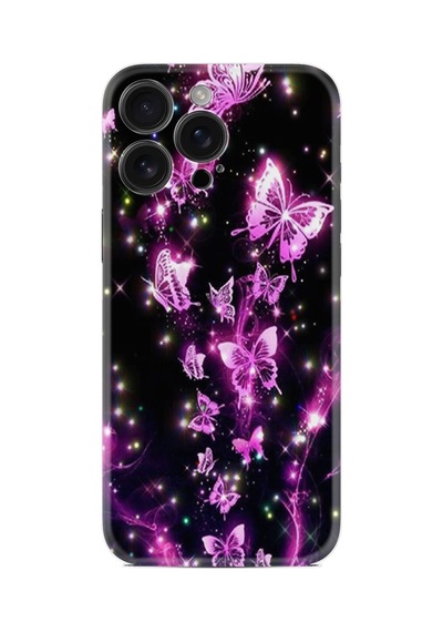 Apple iPhone Uyumlu Apple iPhone Uyumlu 16 Pro Kılıf Boutique Baskılı Resimli Pembe Neon Kelebekler Pcode -100