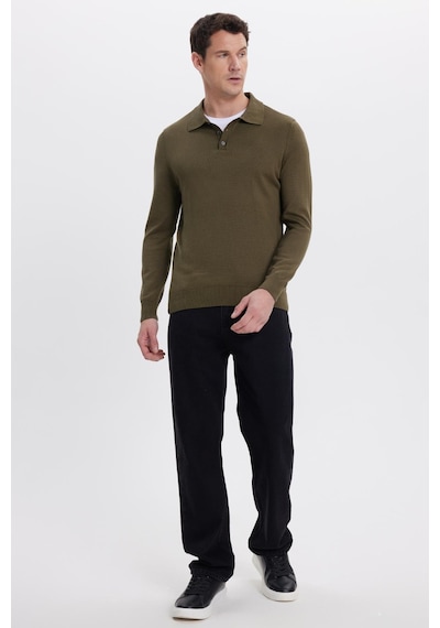 Tudors Erkek Standart Fit Normal Kesim Pamuklu Polo Yaka Haki Kazak-41882 Haki