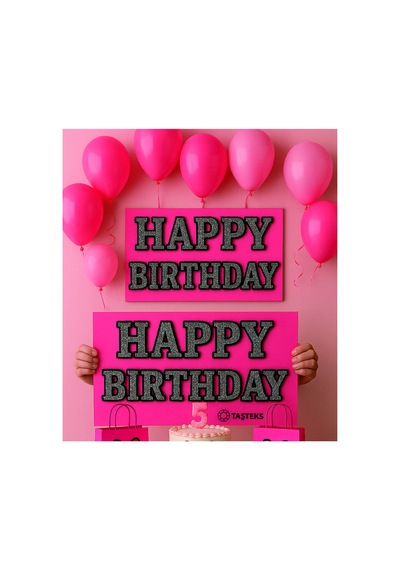Taşlı Ütülenebilen Veya Sticker Olarak Kullanılabilen Happy Birthday Yazısı