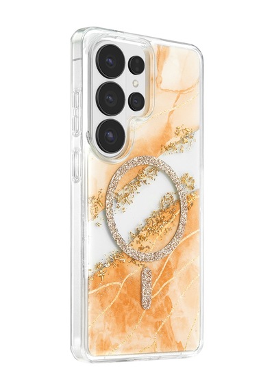 Onegif Samsung Uyumlu Galaxy S26 Ultra Lotus Simli Magsafe Kapak - Turuncu Uuczmk47kulaklık3-1