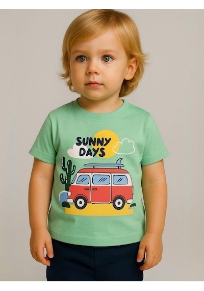 Divonette Erkek Bebek Sunny Days Baskılı T-shirt-15697 Yeşil